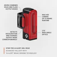 Задний фонарь (мигалка) Lezyne STRIP PRO Ai ALERT 400+ Rear USB-C black (Y18) 5