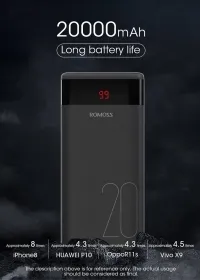 Универсальная мобильная батарея Romoss Ares 20 20000mAh, USB-C, 2xUSB, Lightning, micro 7