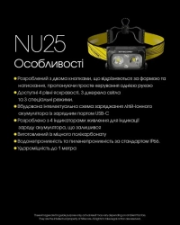 Ліхтар налобний Nitecore NU25 NEW (400 лм, 12 реж., USB-C), black 22