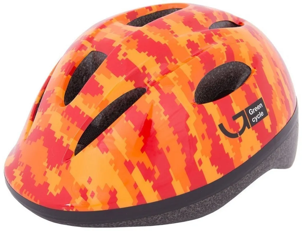 Шлем детский Green Cycle Pixel размер 50-54см оранжевый/красный лак