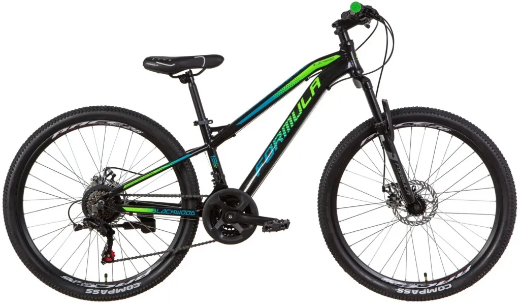 Велосипед 26" Formula BLACKWOOD AM DD (2021) черно-зеленый с синим
