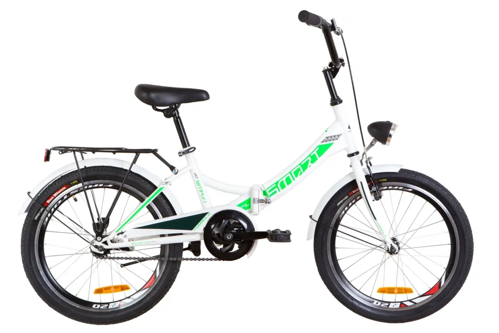 Велосипед 20" Formula SMART 2019 бело-зеленый, с багажником, крылом и фонарём