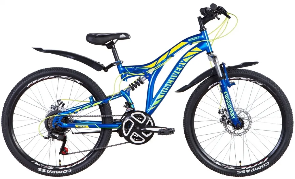 Велосипед 24" Discovery ROCKET AM2 DD (2021) сине-желто-салатовый