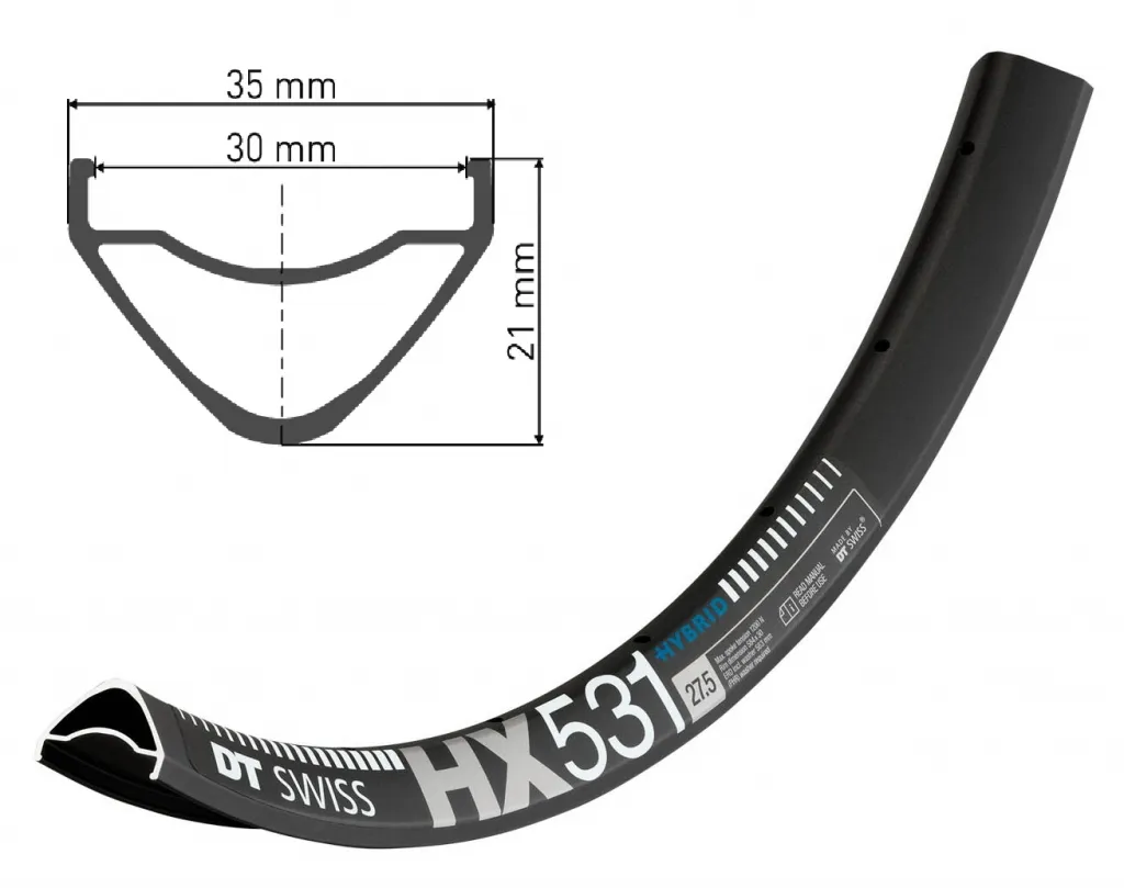 Обод 27.5" DT Swiss HX 531 (584x30 mm) Disc 28H 570g