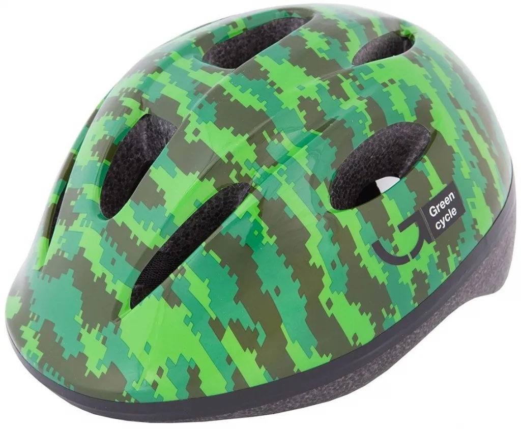 Шлем детский Green Cycle Pixel размер 50-54см хаки/зелёный/салатовый лак