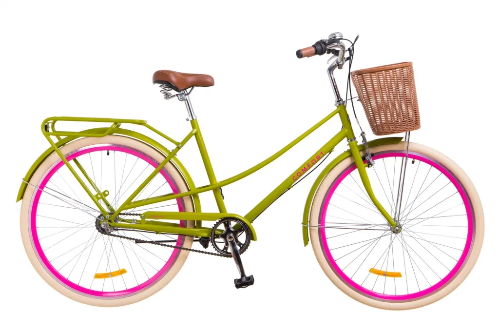 Велосипед 28" Dorozhnik Comfort Female PH с корзиной, салатный матовый 2018