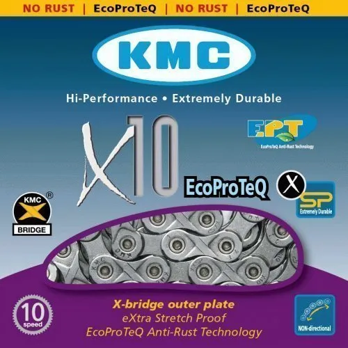 Цепь KMC X10 EPT, 10-ск., 114 звеньев + замок