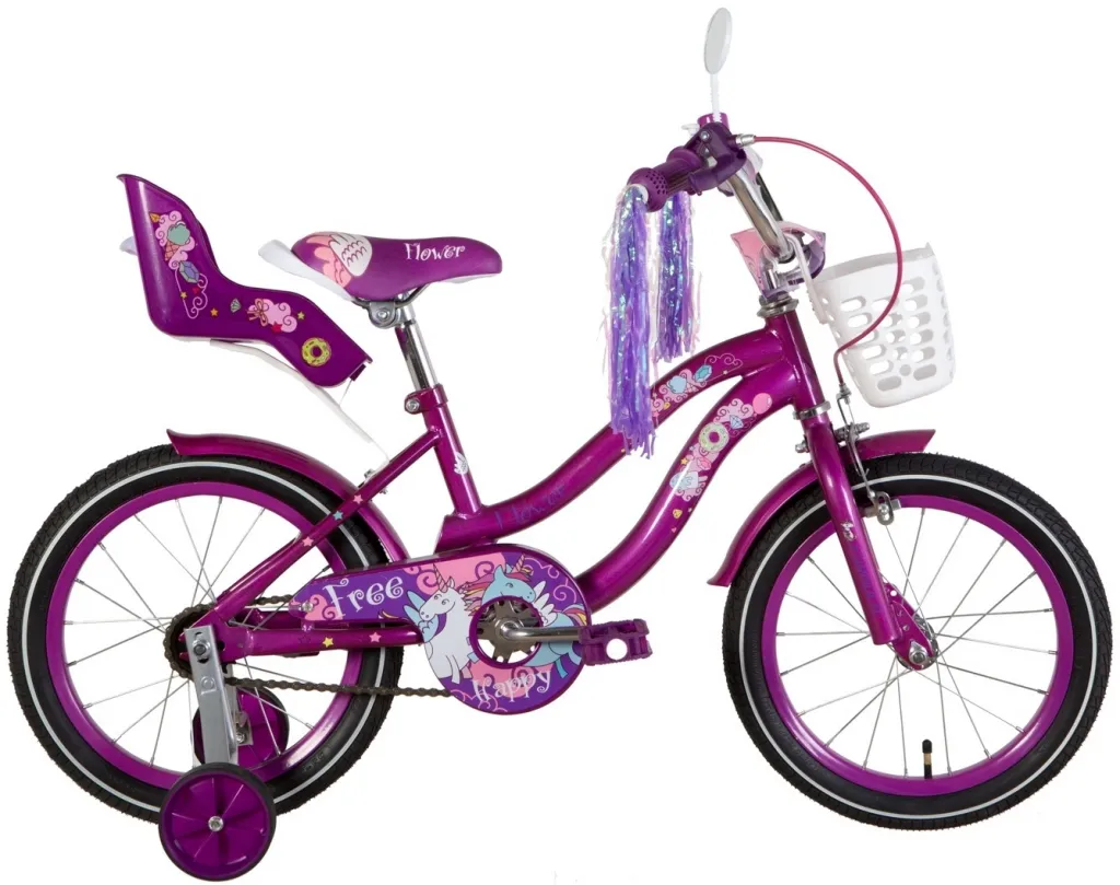 Велосипед 16" Formula FLOWER PREMIUM (2021) перламутровий фиолетовый с багажником для кукол