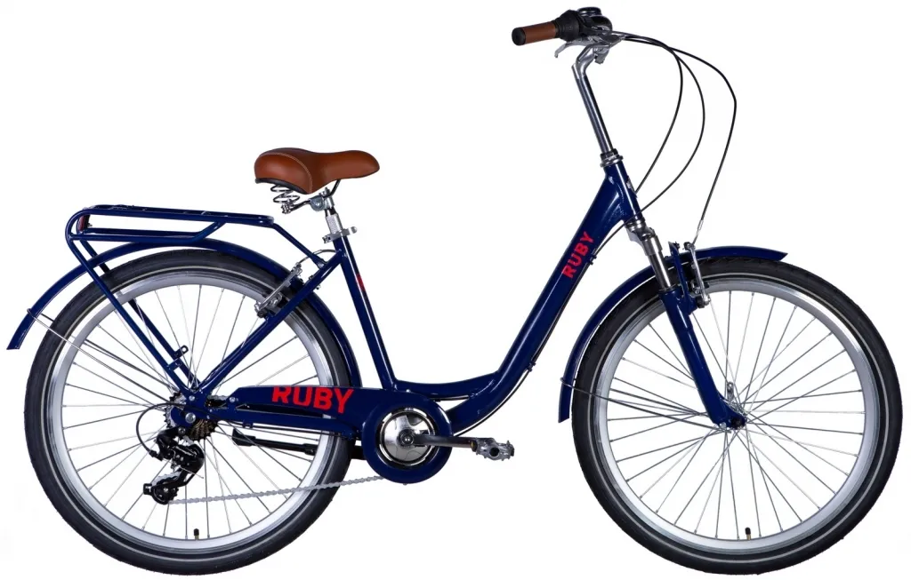Велосипед 26" Dorozhnik RUBY AM (2024) темно-синій з багажником та крилами