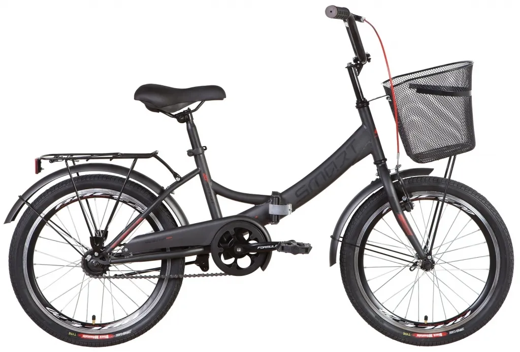 Велосипед 20" Formula SMART Vbr (2022) темно-серый с красным (м) с багажником, крыльями и корзиной
