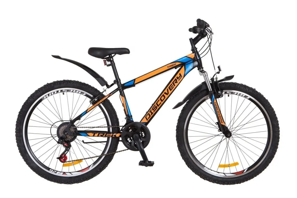Велосипед 26" Discovery Trek, черно-оранжево-синий матовый 2018