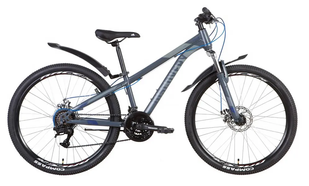 Велосипед 26" Discovery TREK AM DD (2022) темно-серый с синим (м) с крыльями