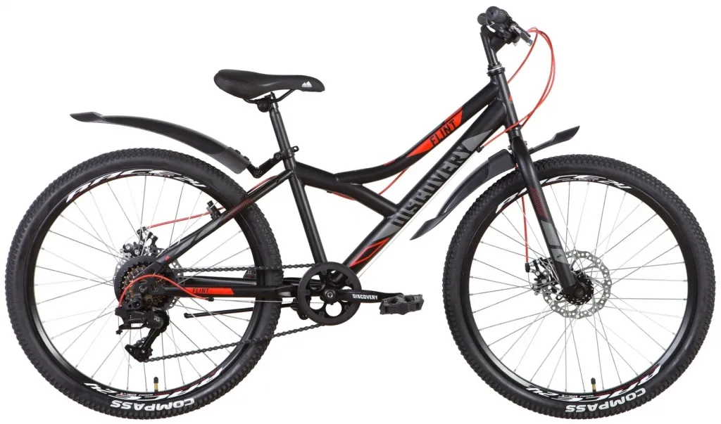 Велосипед 24" Discovery FLINT DD (2022) чорно-сірий з червоним (м) з крилами