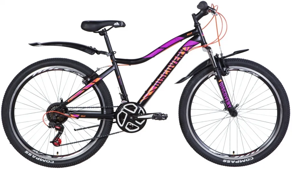 Велосипед 26" Discovery KELLY AM (2021) черно-оранжево-фиолетовый (м)