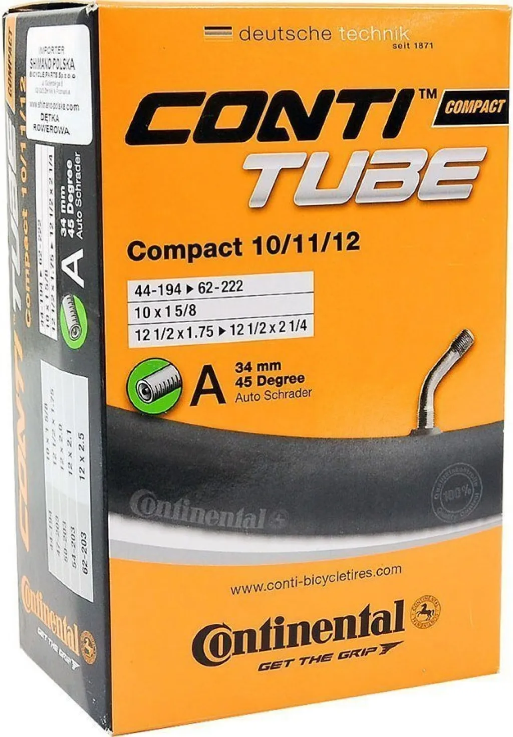Камера 10/11/12" Continental Compact Tube A34 (44-194->62-222) (100g)