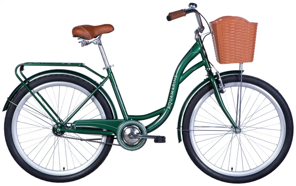 Велосипед 26" Dorozhnik AQUAMARINE (2024) зеленый с корзиной и багажником