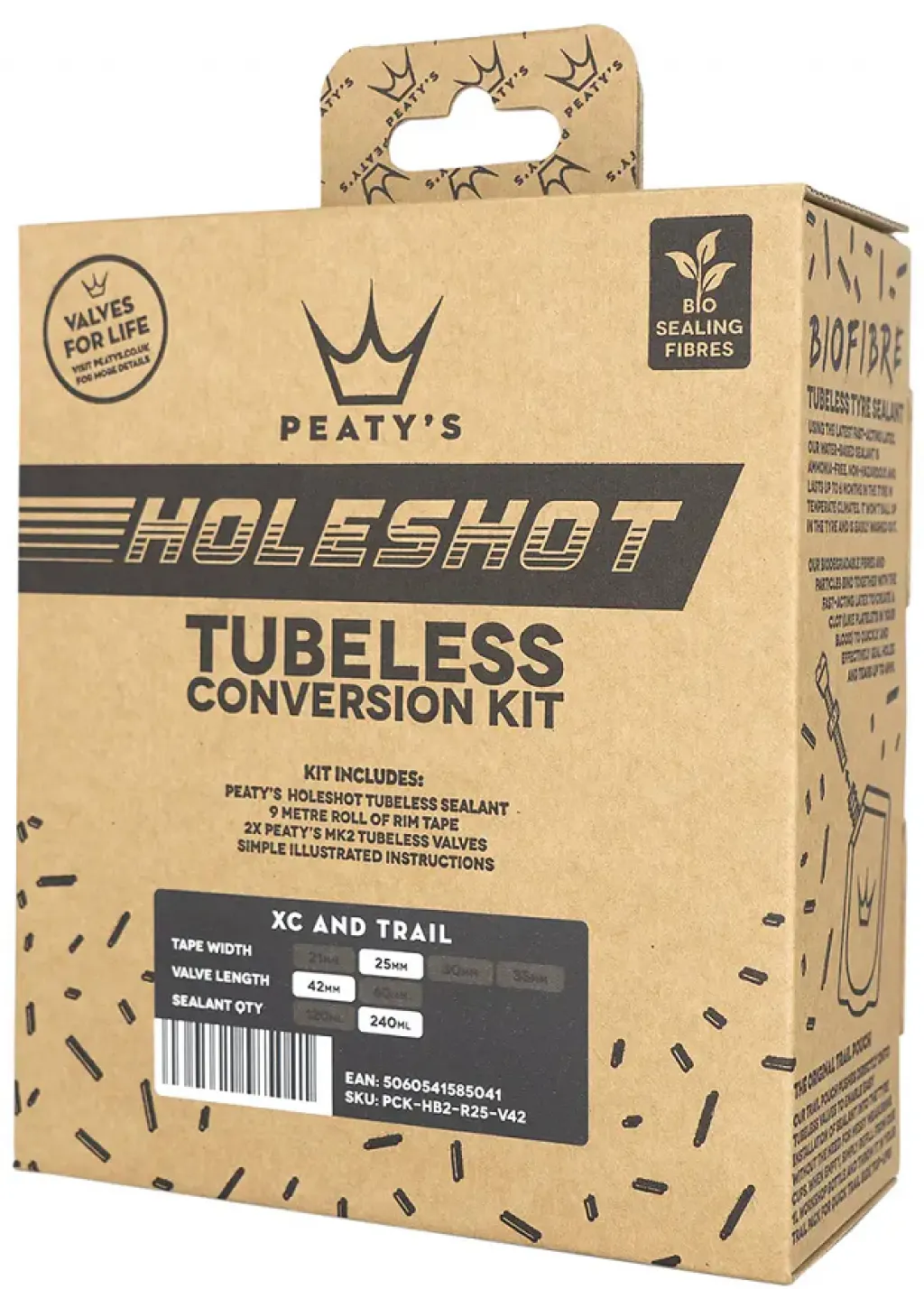 Набір для безкамерки Peaty's Holeshot Tubeless Conversion Kit XC / Trail 25mm стрічка / 42mm ніпелі для безкамерки / 240ml герметик