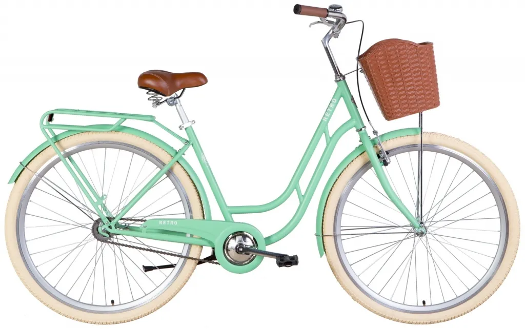 Велосипед 28" Dorozhnik RETRO Velosteel (2022) светло-зеленый (м) с багажником, крыльями и корзиной
