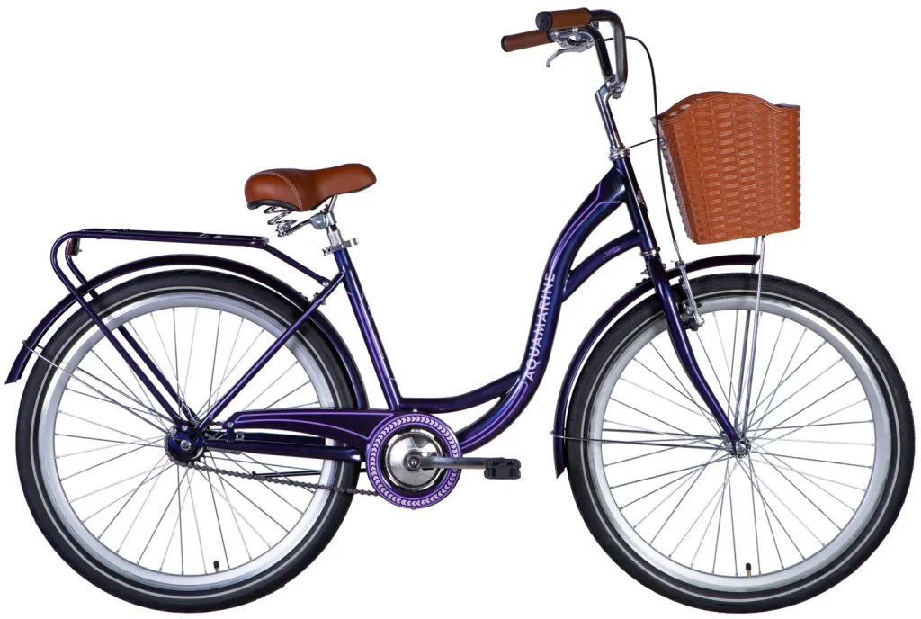 Велосипед 26" Dorozhnik AQUAMARINE (2024) фиолетовый с корзиной и багажником