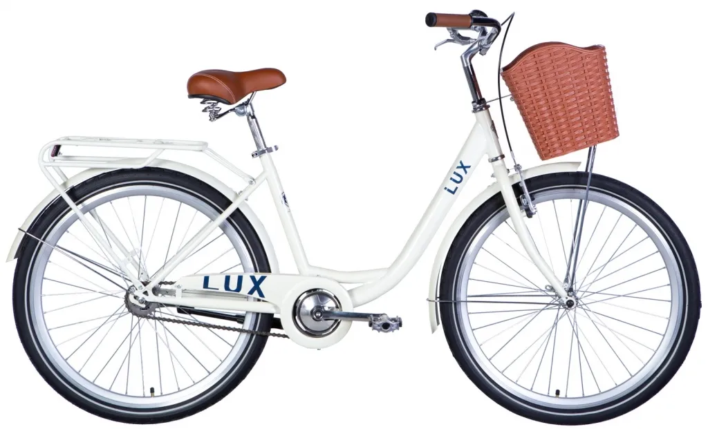 Велосипед 26" Dorozhnik LUX (2024) слонова кість з кошиком та багажником