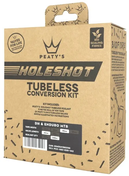 Набір для безкамерки Peaty's Holeshot Tubeless Conversion Kit Enduro / DH 30mm стрічка / 42mm ніпелі для безкамерки / 240ml герметик