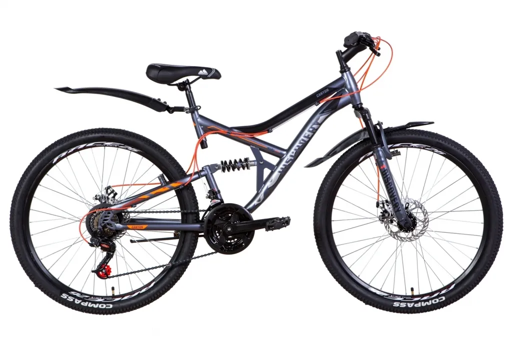 Велосипед 26" Discovery CANYON AM2 DD (2021) графитово-черный с оранжевым (м)