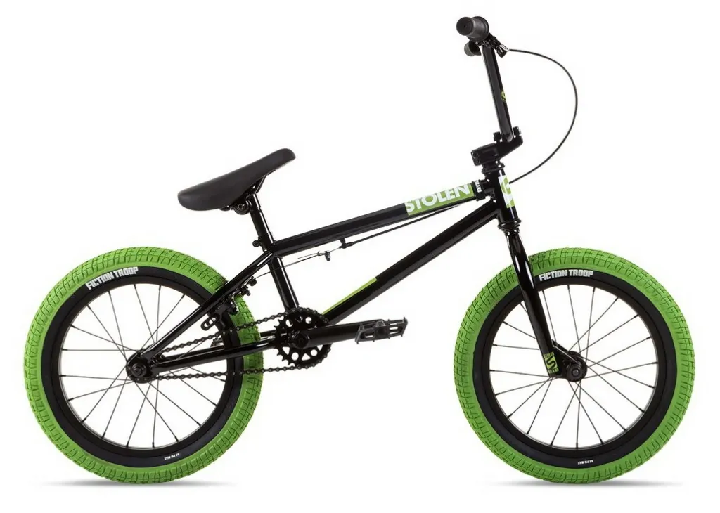 Тестовый | Велосипед BMX 16" Stolen AGENT (2021) BLACK W/ NEON GREEN TIRES