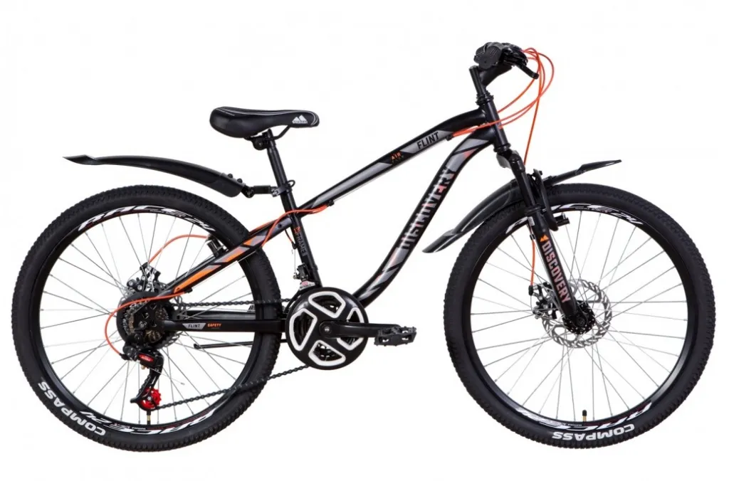 Велосипед 24" Discovery FLINT AM DD (2021) черно-серый с оранжевым (м)