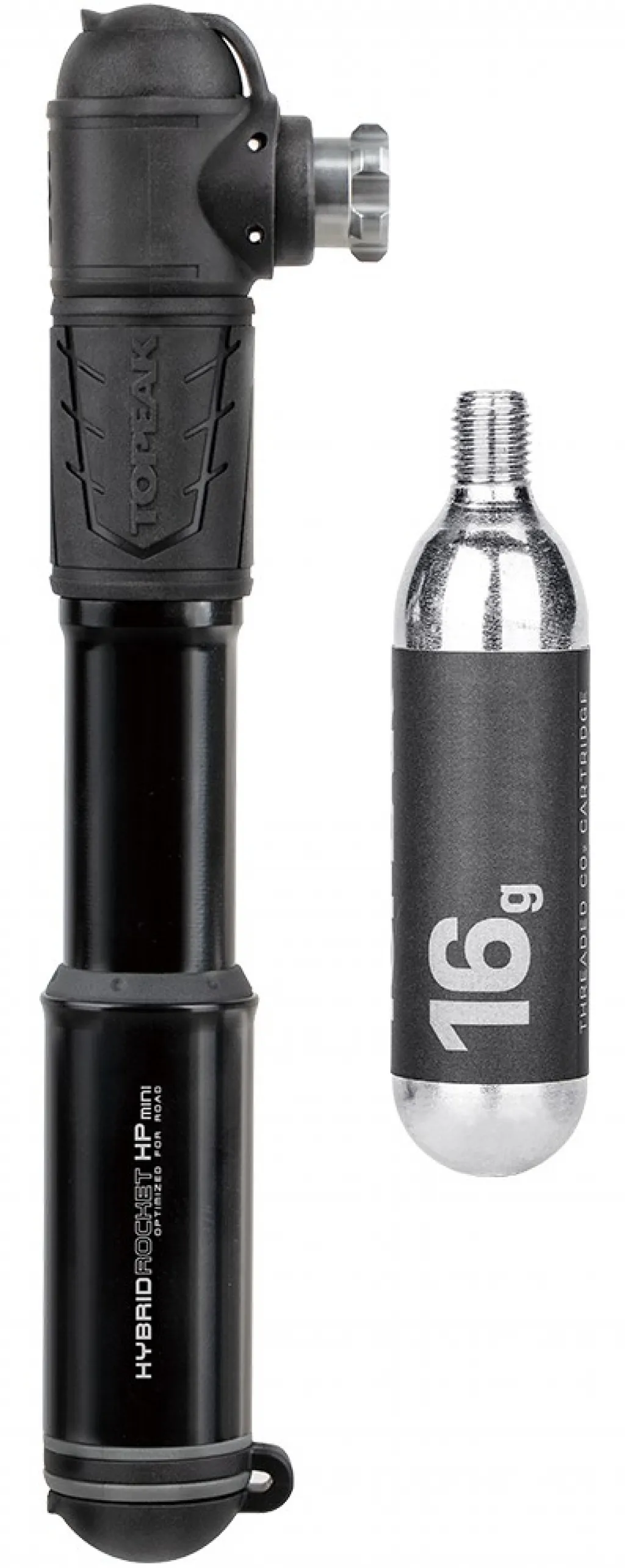 Насос Topeak Hybrid Rocket HP Mini, 160psi/11bar, 16cm, with 16g CO2 cartridge, black