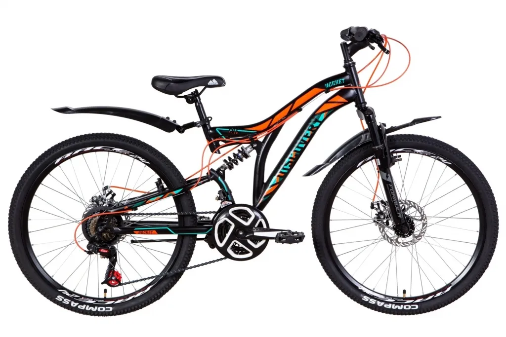 Велосипед 24" Discovery ROCKET AM2 DD (2021) черно-оранжевый с бирюзовым (м)