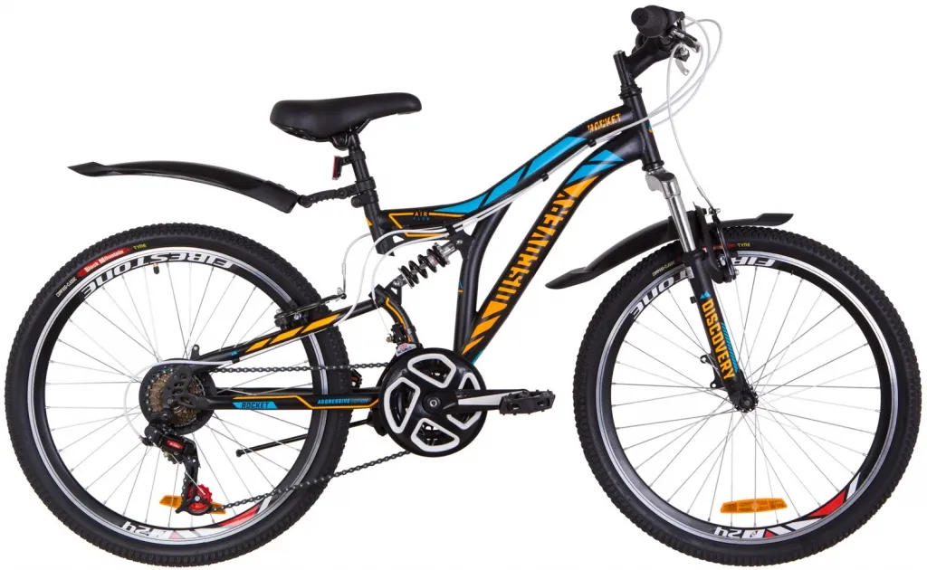Велосипед 24" Discovery ROCKET Vbr 2019 черно-оранжевый с синим (м)