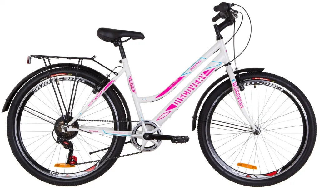 Велосипед 26" Discovery PRESTIGE WOMAN 2019 бело-малиновый с голубым