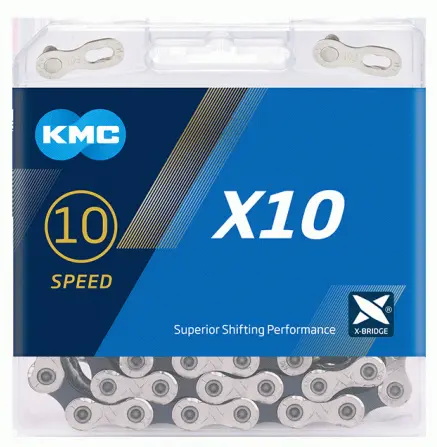 Цепь KMC X10 Silver/Black, 10-ск., 116 звеньев + замок