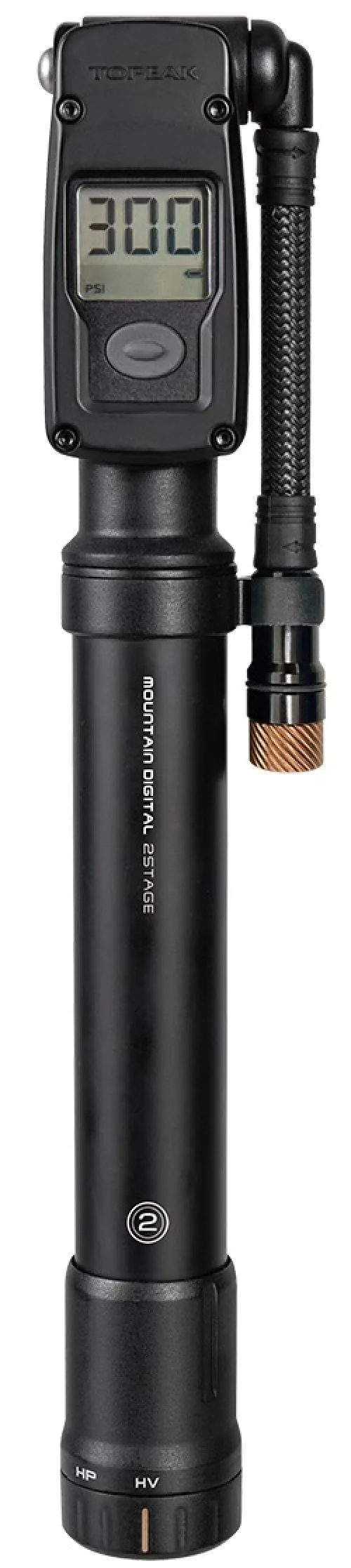 Насос Topeak Mountain 2Stage Digital, 2-IN-1 tire & shock mini pump with 300psi/20.7bar digital gauge, braided hose, Pressure-Rite head