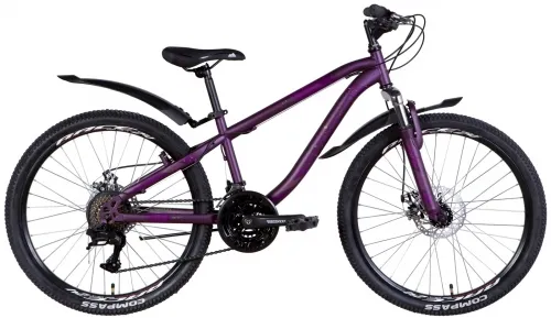 Велосипед 24 Discovery FLINT AM DD (2022) темно-фиолетовый (м) с крыльями
