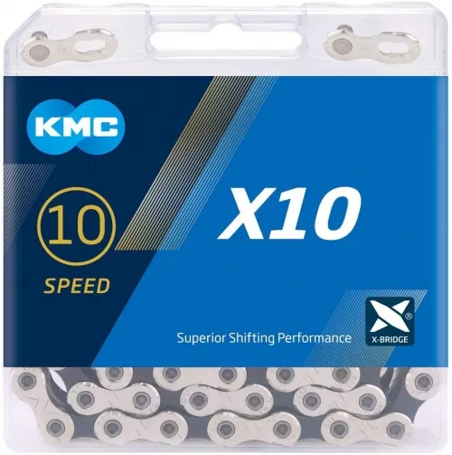 Цепь KMC X10 10-speed 122 links silver/black + замок