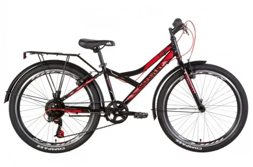Велосипед 24 Discovery FLINT (2021) черно-красный с серым с багажником