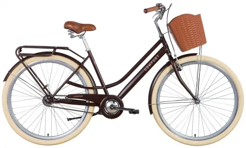 Велосипед 28 Dorozhnik COMFORT FEMALE Velosteel (2022) темно-коричневый (м) с багажником, крыльями и корзиной