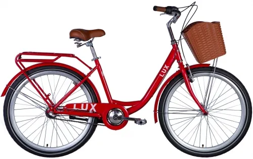 Велосипед 26 Dorozhnik LUX (2024) червоний з багажником та кошиком