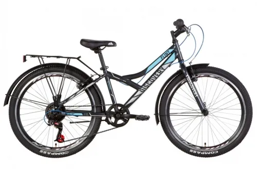 Велосипед 24 Discovery FLINT (2021) черно-синий с серым с багажником