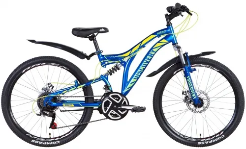 Велосипед 24 Discovery ROCKET AM2 DD (2021) сине-желто-салатовый