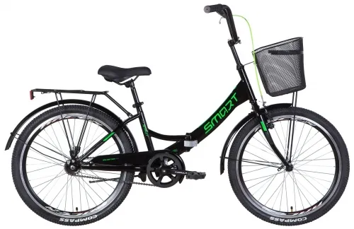 Велосипед 24 Formula SMART Vbr (2022) черно-зеленый с багажником, крыльями и корзиной