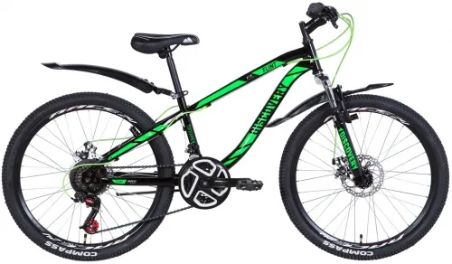 Велосипед 24 Discovery FLINT AM DD (2021) черно-зеленый с белым