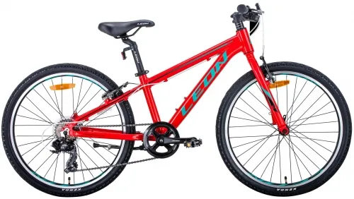 Велосипед 24 Leon JUNIOR Vbr (2020) красно-бирюзовый с черным