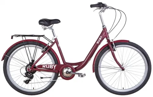 Велосипед 26 Dorozhnik RUBY Vbr (2022) темно-красный (м) с багажником и крыльями