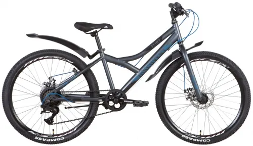 Велосипед 24 Discovery FLINT DD (2022) серо-синий (м) с крыльями