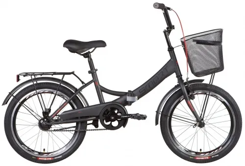 Велосипед 20 Formula SMART Vbr (2022) темно-серый с красным (м) с багажником, крыльями и корзиной