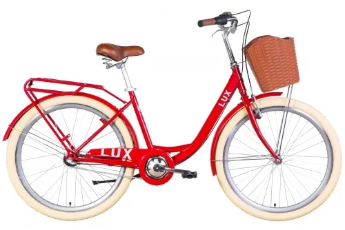 Велосипед 26 Dorozhnik LUX планет. (2022) красный с багажником, крыльями и корзиной