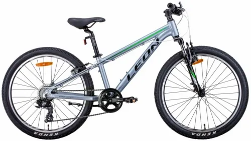 Велосипед 24 Leon Junior AM (2021) серебристо-черный с зеленым