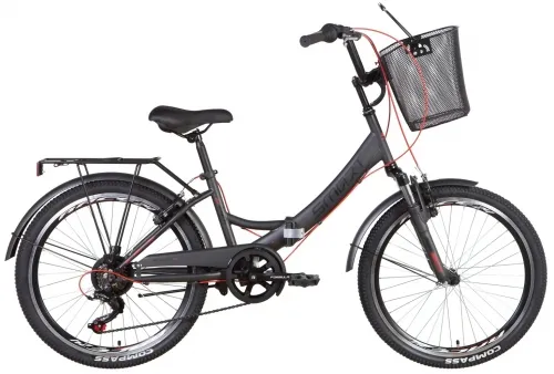 Велосипед 24 Formula SMART AM Vbr з трещоткой (2022) темно-сірий з червоним (м) з багажником, крилами та кошиком